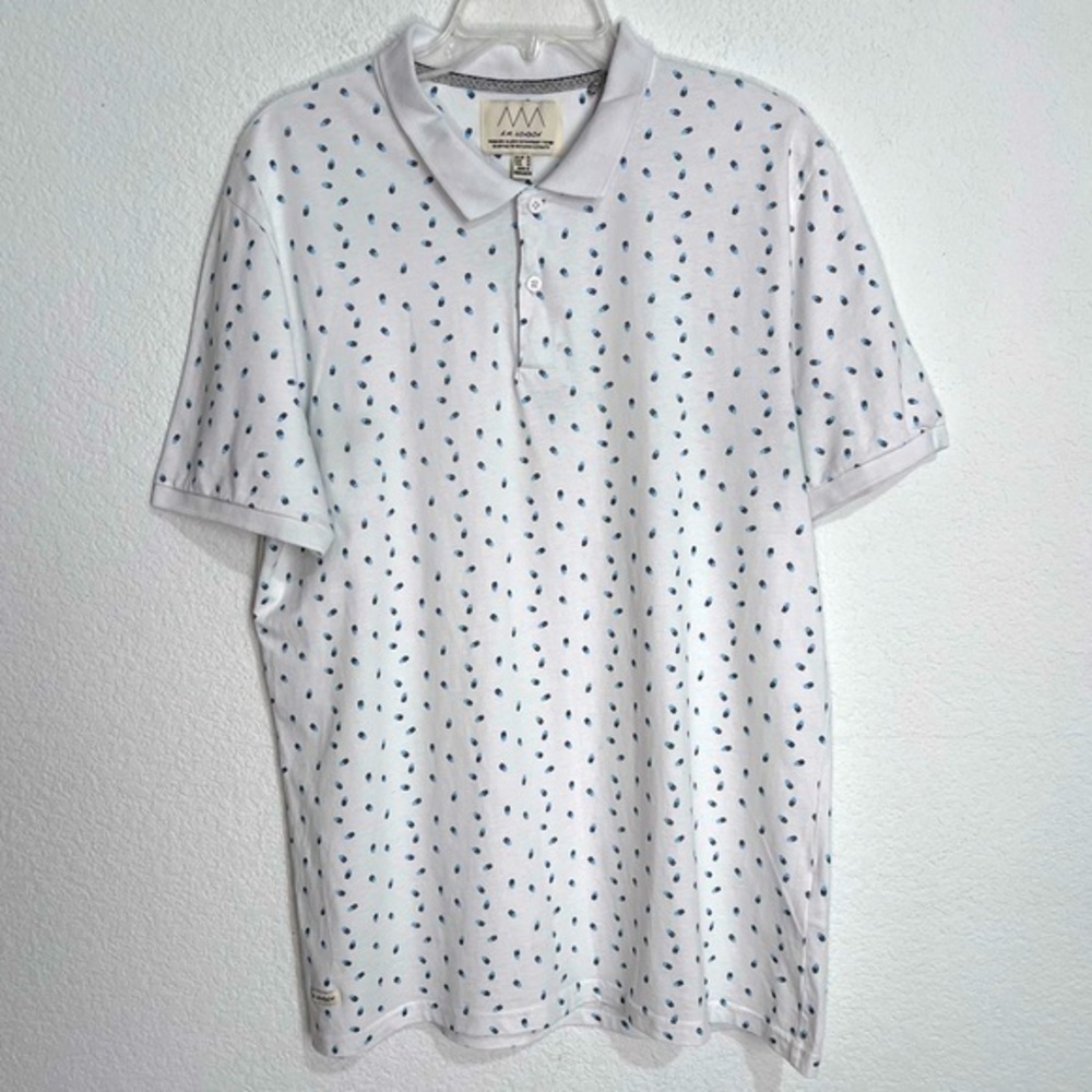 A M London White with Blue Micro Pineapple Motif Golf Short Sleeve Shirt XL